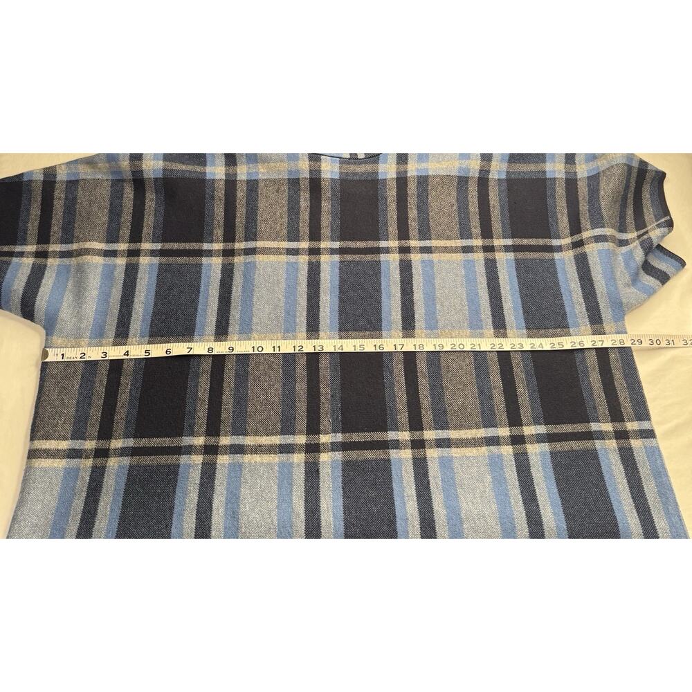 Joan Rivers M/L Plaid Mock Neck Sweater Poncho in Blue Gray Plaid Preowned - Picture 8 of 11
